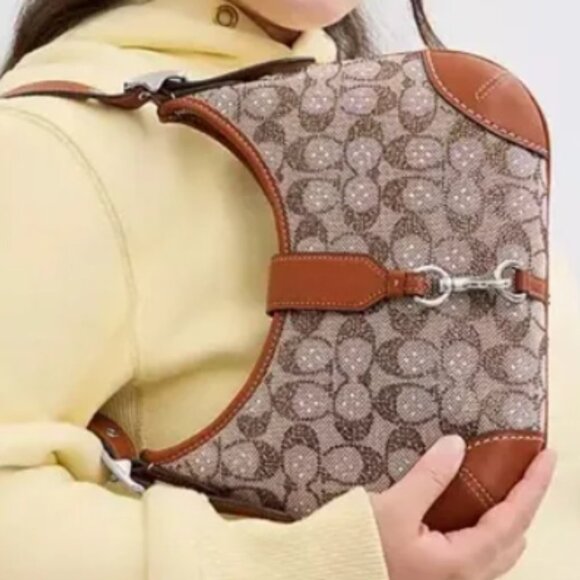 Hamptons Hobo Bag In Crystal Signature Jacquard NWT - Picture 3 of 4